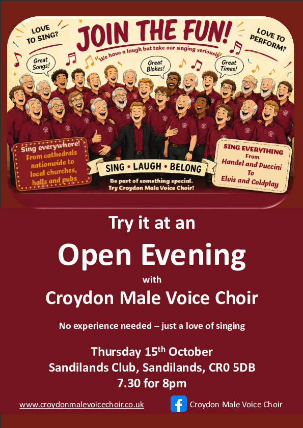 Croydon Male Voice Choir poster try out evening